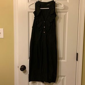 Express black dress with ruffles and gold buttons, used